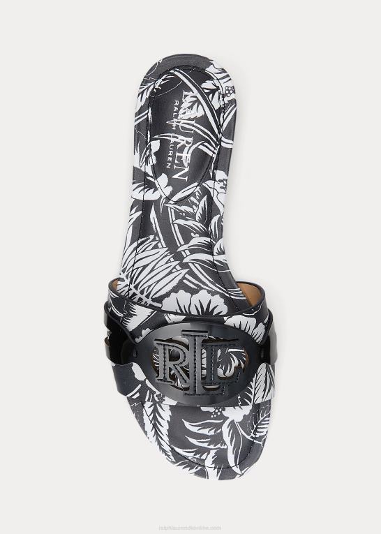 sort hvid Kvinder Ralph Lauren alegra blomstret slidesandal i læder Z426B4990