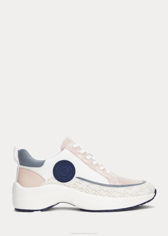 hvid/lyserød/marineblå Kvinder Ralph Lauren Reaghan logo jacquard & læder sneaker Z426B5086