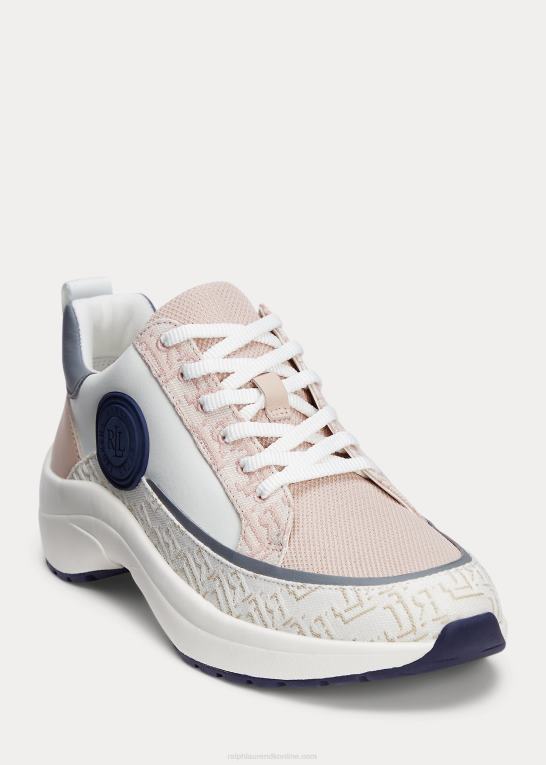 hvid/lyserød/marineblå Kvinder Ralph Lauren Reaghan logo jacquard & læder sneaker Z426B5086