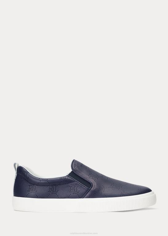raffineret marineblå/snehvid Kvinder Ralph Lauren haddley slip-on sneaker i læder med logo Z426B5091