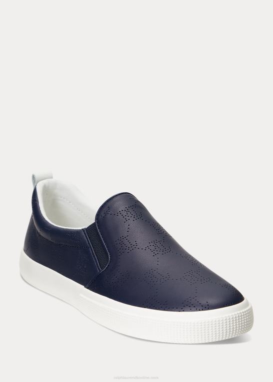 raffineret marineblå/snehvid Kvinder Ralph Lauren haddley slip-on sneaker i læder med logo Z426B5091