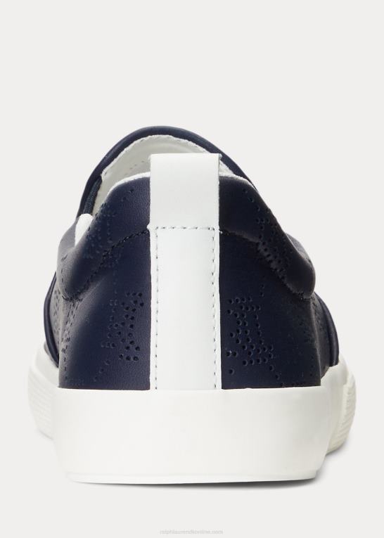 raffineret marineblå/snehvid Kvinder Ralph Lauren haddley slip-on sneaker i læder med logo Z426B5091