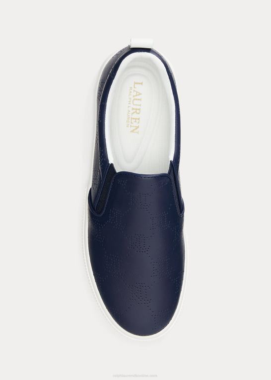 raffineret marineblå/snehvid Kvinder Ralph Lauren haddley slip-on sneaker i læder med logo Z426B5091