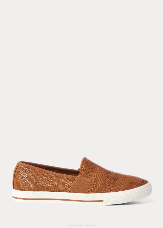 tan Kvinder Ralph Lauren jinny vævet slip-on sneaker Z426B5081