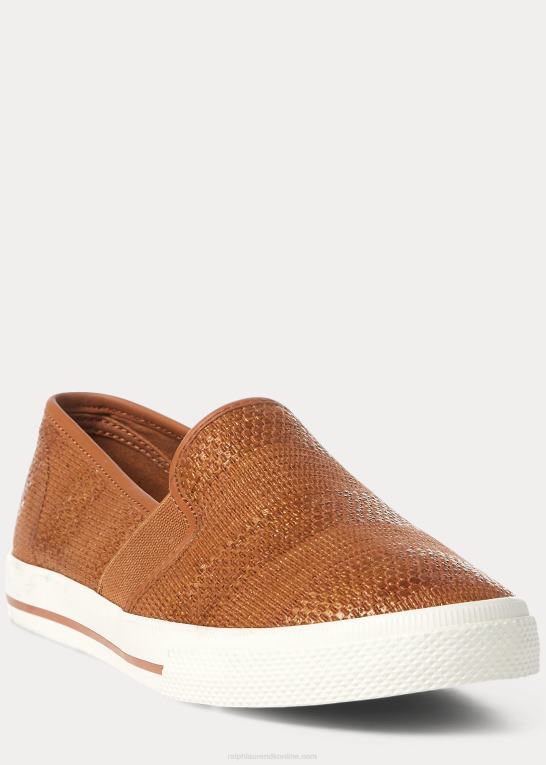 tan Kvinder Ralph Lauren jinny vævet slip-on sneaker Z426B5081