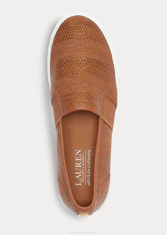 tan Kvinder Ralph Lauren jinny vævet slip-on sneaker Z426B5081