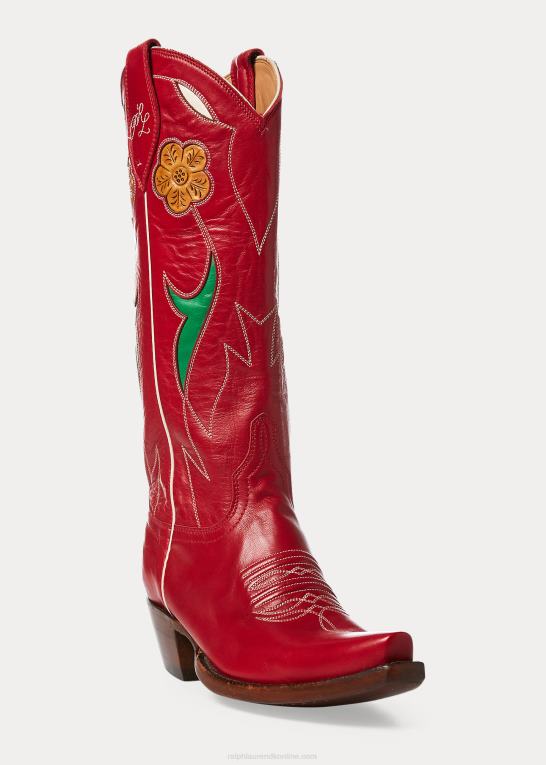 rød Kvinder Ralph Lauren selene cowboystøvle i læder Z426B9636