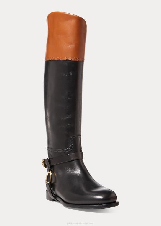 sort/tan Kvinder Ralph Lauren sade poleret kalveskind ridestøvle Z426B9707