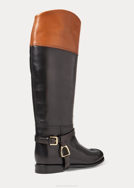 sort/tan Kvinder Ralph Lauren sade poleret kalveskind ridestøvle Z426B9707