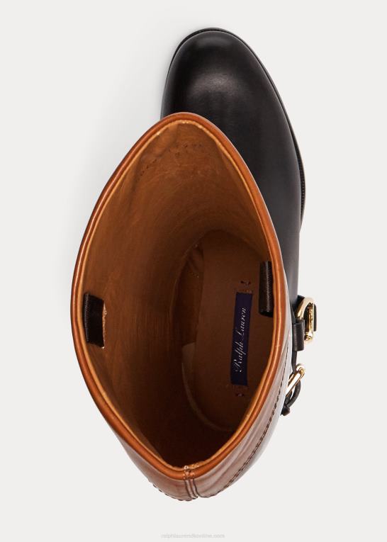 sort/tan Kvinder Ralph Lauren sade poleret kalveskind ridestøvle Z426B9707