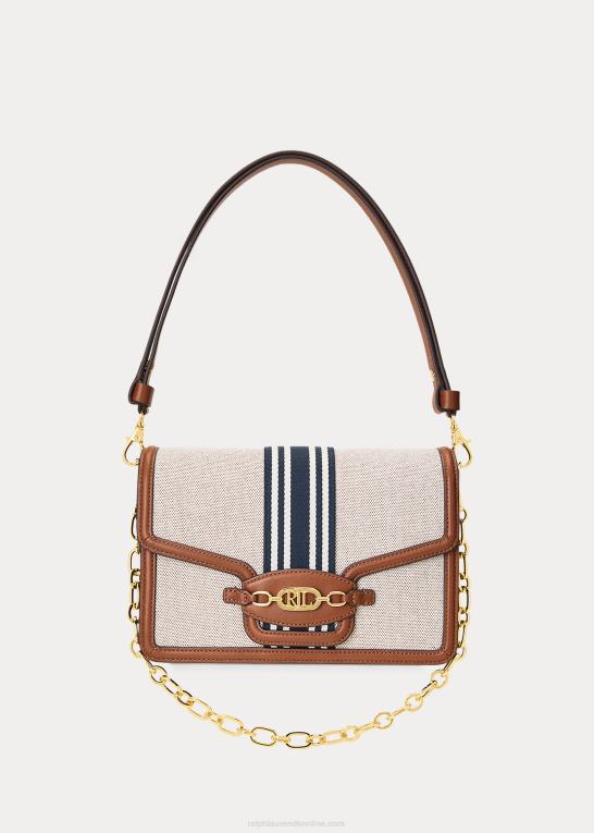 tan/marine Kvinder Ralph Lauren stribet canvas medium sydnee taske Z426B5387
