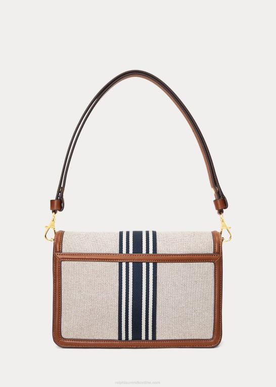 tan/marine Kvinder Ralph Lauren stribet canvas medium sydnee taske Z426B5387