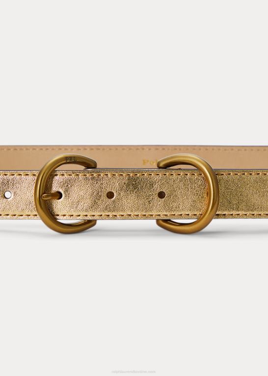 Kvinder Ralph Lauren dobbelt d-ring bælte i metallisk læder Z426B9735
