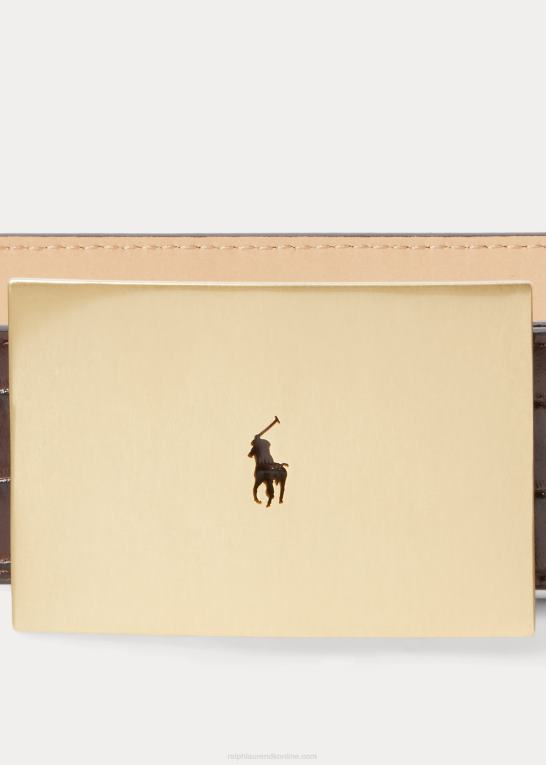 chokolade Kvinder Ralph Lauren polo id krokodillepræget bælte Z426B5535