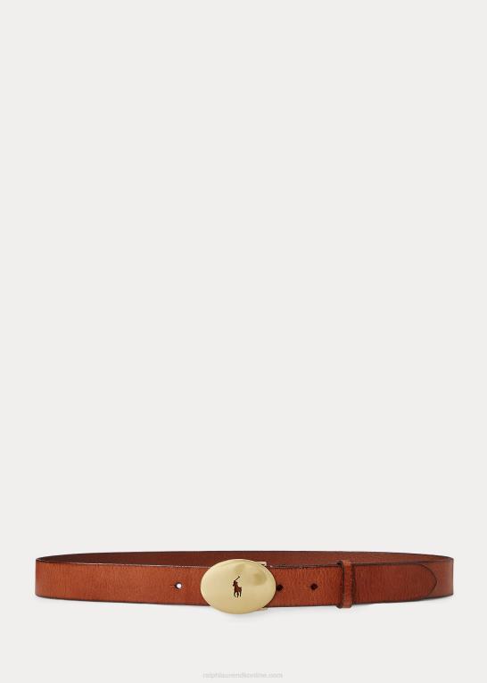 cuoio Kvinder Ralph Lauren polo id vachetta bælte med oval spænde Z426B5538