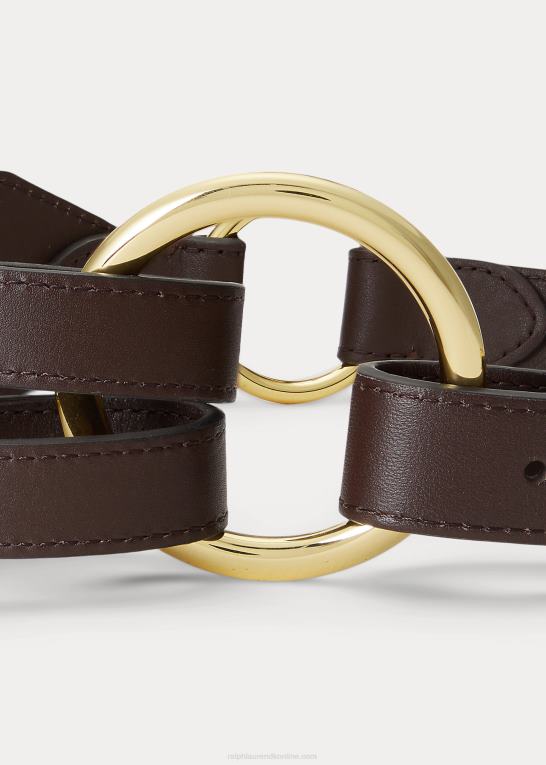 kastanjebrun Kvinder Ralph Lauren tri-strop o-ring læderbælte Z426B4937