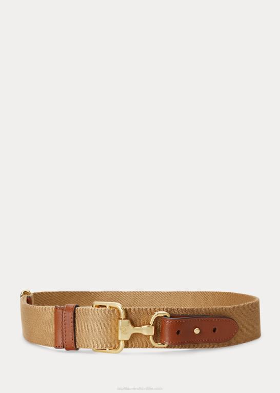 khaki/tan Kvinder Ralph Lauren læderbeklædt twill-bælte Z426B4942