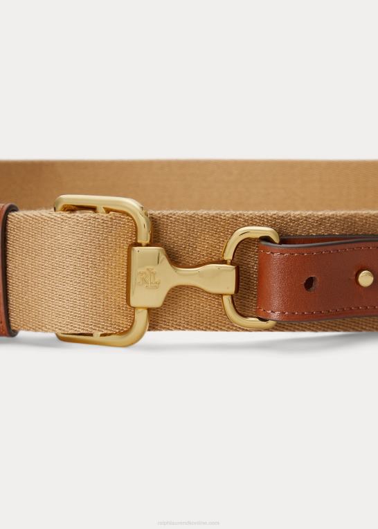 khaki/tan Kvinder Ralph Lauren læderbeklædt twill-bælte Z426B4942