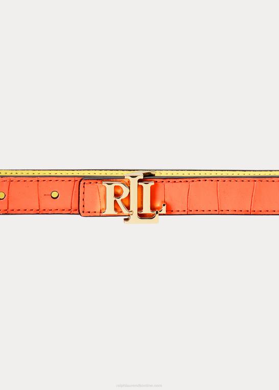 koral/gul Kvinder Ralph Lauren vendbart skinny-bælte i læder Z426B4906