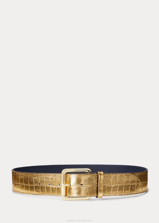 moderne guld Kvinder Ralph Lauren bredt bælte i metallisk præget læder Z426B4955