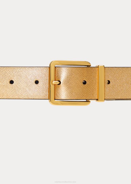 moderne guld/raffineret navy Kvinder Ralph Lauren vendbart læderbælte med krydsskravering Z426B4948