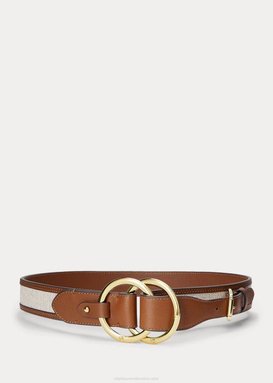 naturlig/brun Kvinder Ralph Lauren bælte i lærred og læder Z426B4924