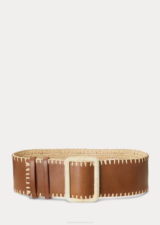 naturlig/cuoio Kvinder Ralph Lauren vendbart raffia-læder bredt bælte Z426B5532
