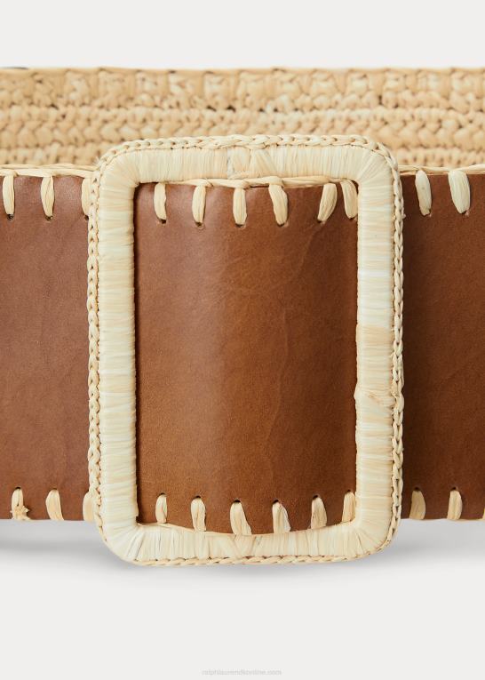 naturlig/cuoio Kvinder Ralph Lauren vendbart raffia-læder bredt bælte Z426B5532