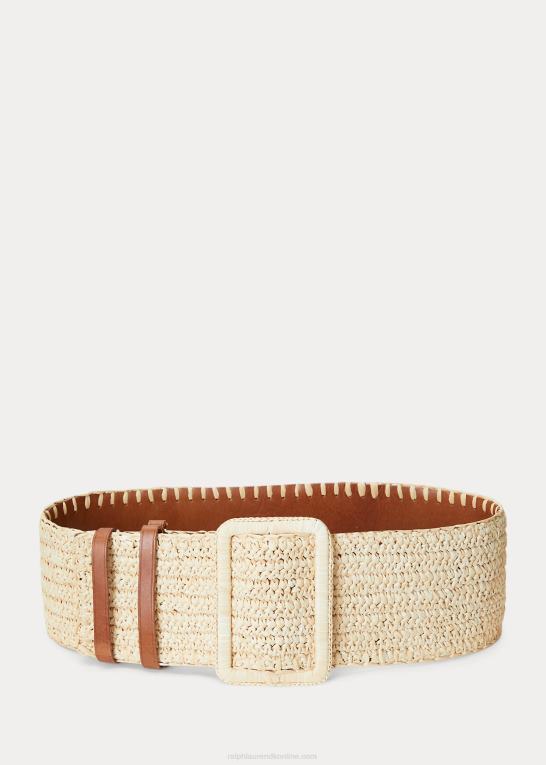 naturlig/cuoio Kvinder Ralph Lauren vendbart raffia-læder bredt bælte Z426B5532