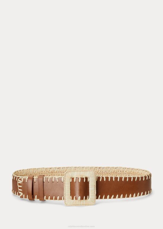 naturlig/cuoio Kvinder Ralph Lauren vendbart raffia-læderbælte Z426B5509