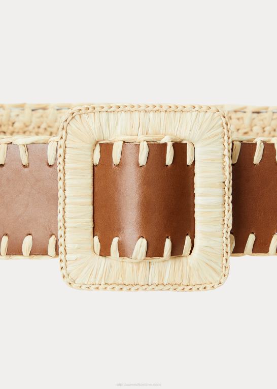 naturlig/cuoio Kvinder Ralph Lauren vendbart raffia-læderbælte Z426B5509