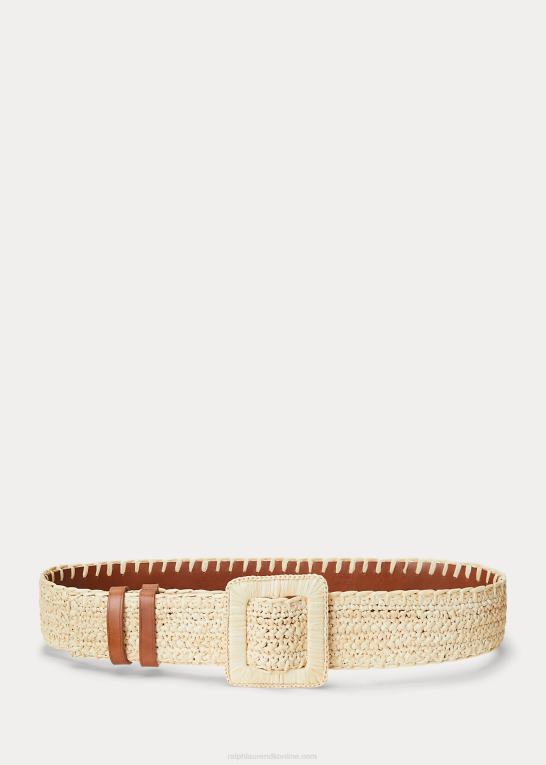naturlig/cuoio Kvinder Ralph Lauren vendbart raffia-læderbælte Z426B5509