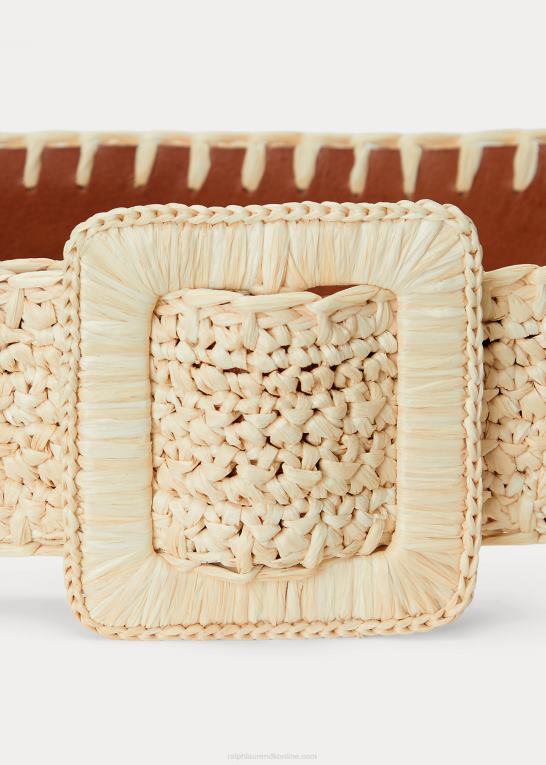 naturlig/cuoio Kvinder Ralph Lauren vendbart raffia-læderbælte Z426B5509