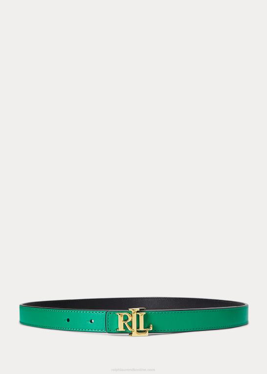 palmeblad/sort Kvinder Ralph Lauren vendbart skinny-bælte i læder Z426B4945