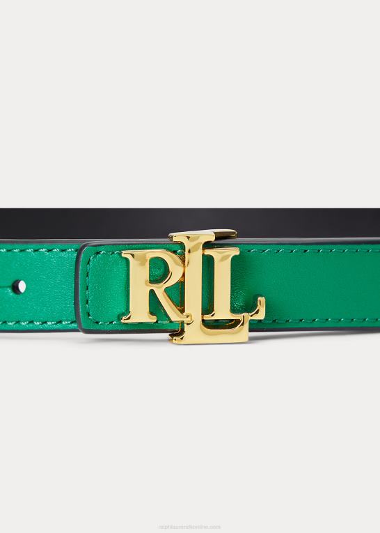 palmeblad/sort Kvinder Ralph Lauren vendbart skinny-bælte i læder Z426B4945