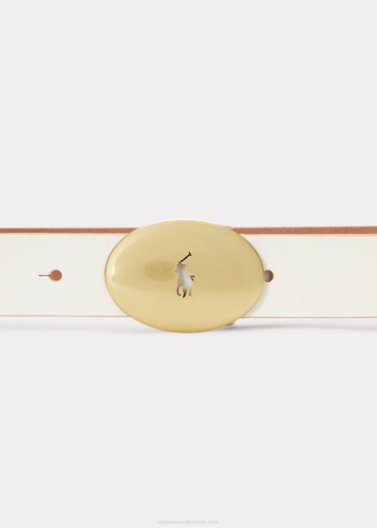 pergament creme Kvinder Ralph Lauren polo id vachetta bælte med oval spænde Z426B5537