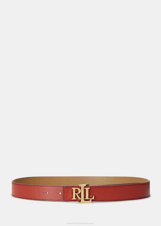 rød solsten/kamel Kvinder Ralph Lauren logo vendbart læderbælte Z426B4953