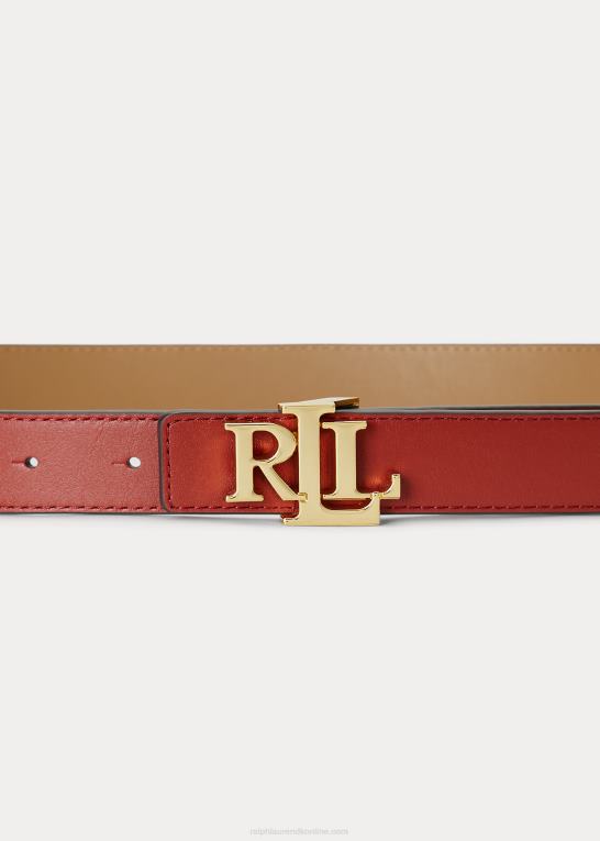 rød solsten/kamel Kvinder Ralph Lauren logo vendbart læderbælte Z426B4953