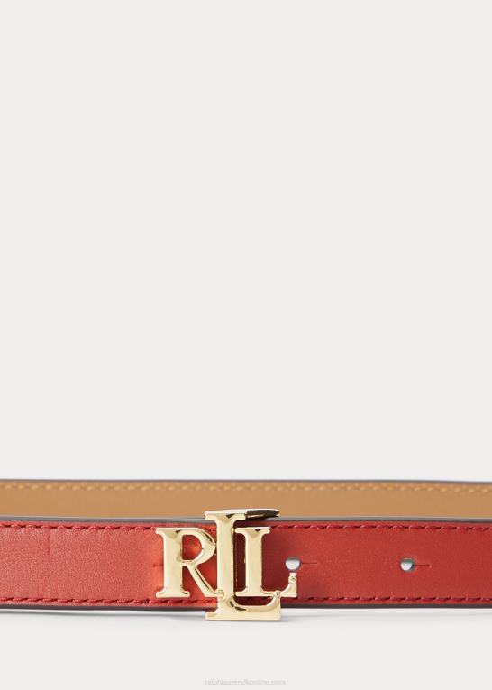 rød solsten/kamel Kvinder Ralph Lauren vendbart skinny-bælte i læder Z426B4946