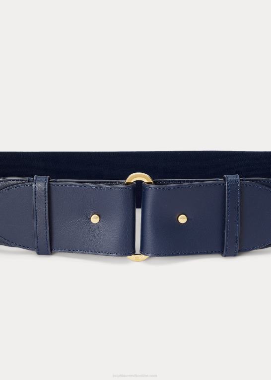 raffineret flåde Kvinder Ralph Lauren læderbeklædt vævet tab-stretch bredt bælte Z426B4954