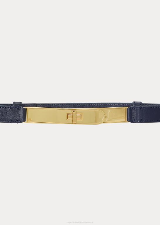 raffineret flåde Kvinder Ralph Lauren turn-lock skinny læderbælte Z426B4926