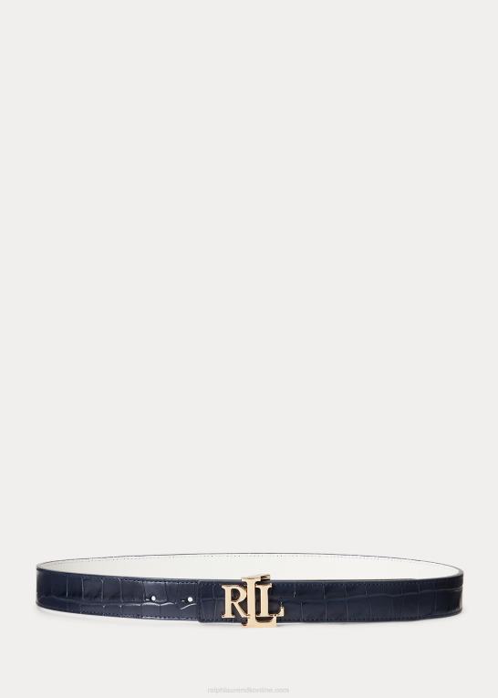 raffineret marineblå/hvid Kvinder Ralph Lauren logo vendbart læderbælte Z426B4905