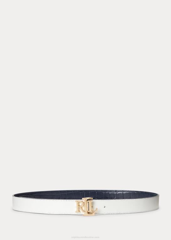 raffineret marineblå/hvid Kvinder Ralph Lauren logo vendbart læderbælte Z426B4905
