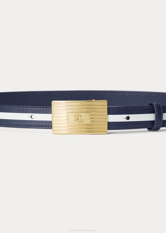 raffineret marineblå/hvid stribe Kvinder Ralph Lauren motordrejet tofarvet læderbælte Z426B4928