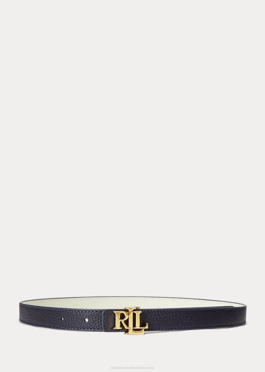 raffineret navy/vanilje Kvinder Ralph Lauren logo vendbart læderbælte Z426B4958