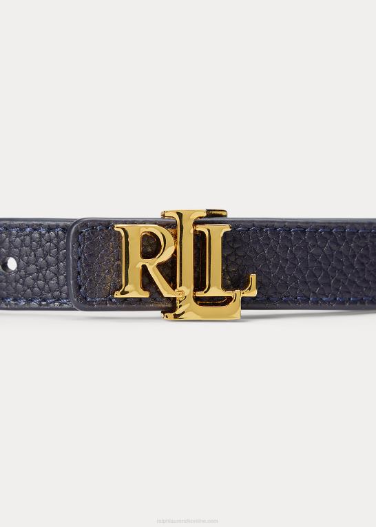 raffineret navy/vanilje Kvinder Ralph Lauren logo vendbart læderbælte Z426B4958