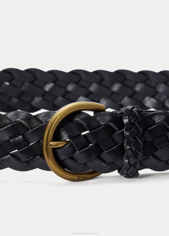 sort Kvinder Ralph Lauren flettet kalveskindsbælte Z426B5513
