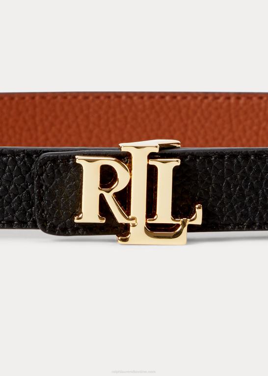 sort/tan Kvinder Ralph Lauren logo vendbart læderbælte Z426B4956