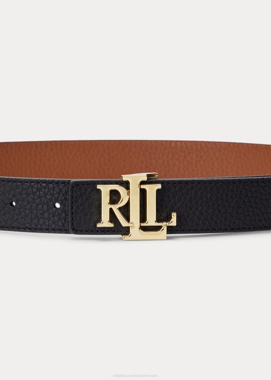 sort/tan Kvinder Ralph Lauren logo vendbart læderbælte med småsten Z426B4938