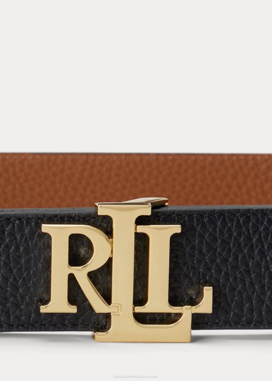sort/tan Kvinder Ralph Lauren vendbart brede bælte i rullestenslæder Z426B4921